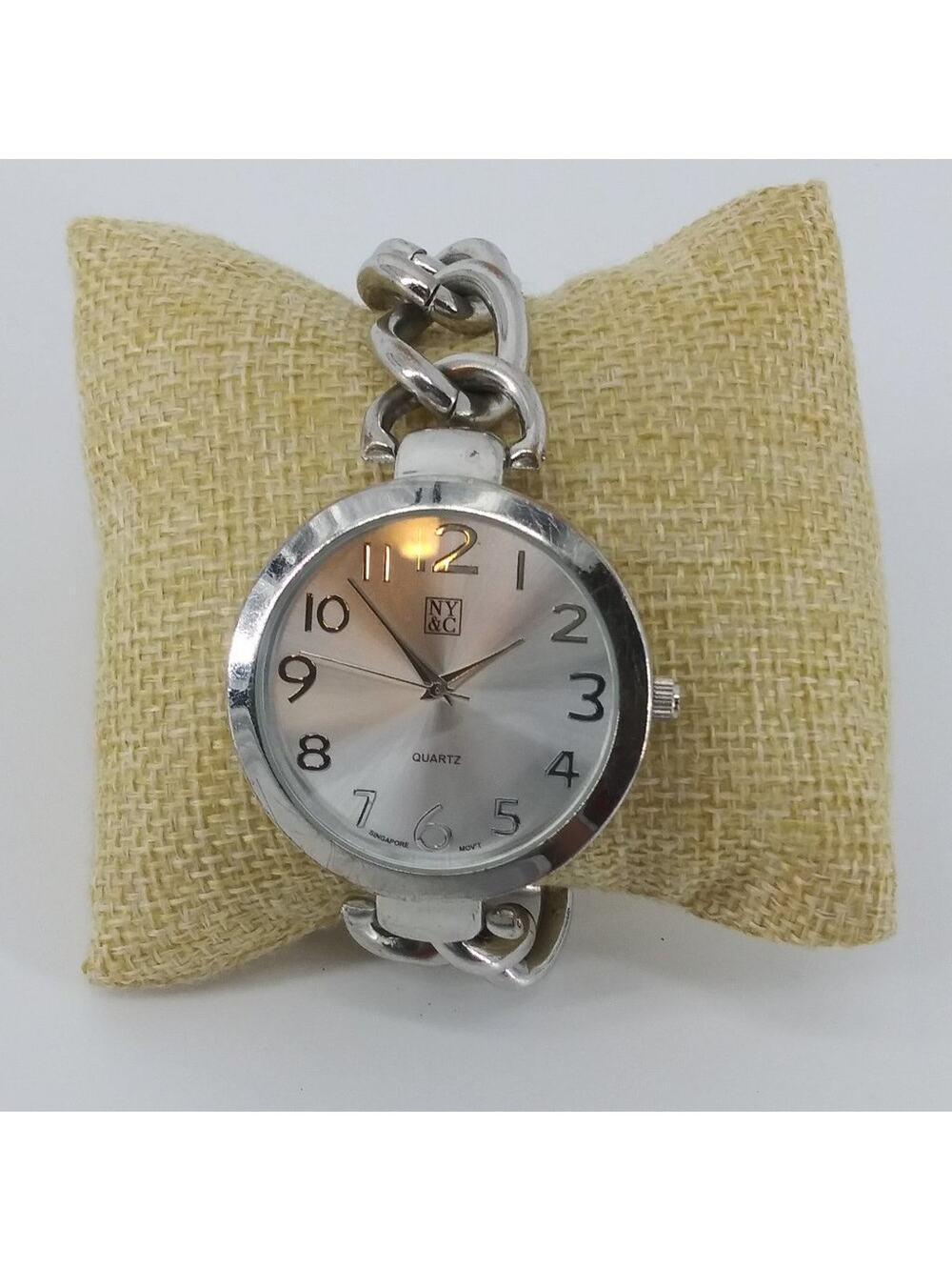 NY&C Women's Wristwatch Stainless Steel Chain Quartz Bracelet Silver Tone Watch
